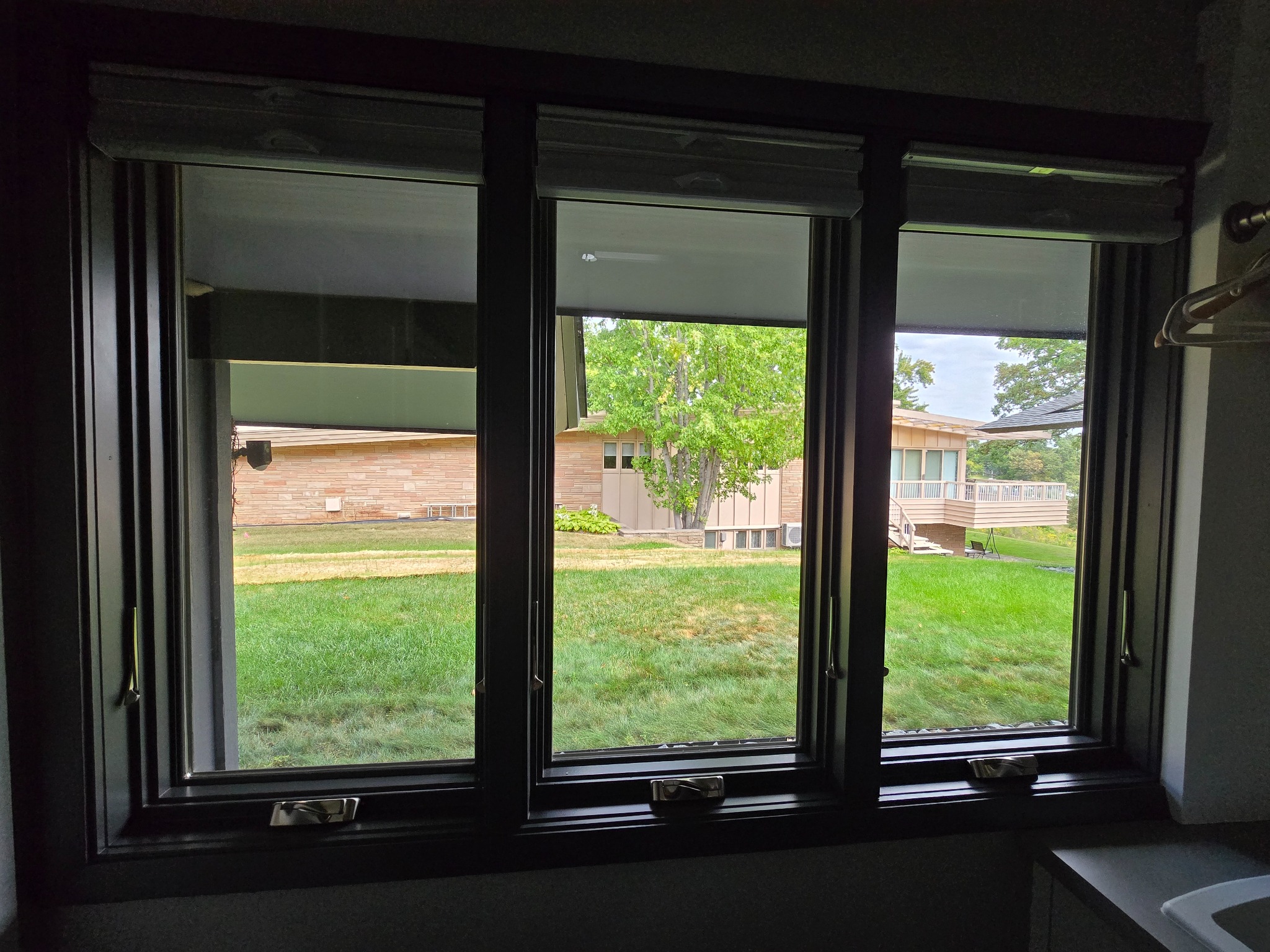 Window cleaning in progress with professional cleaning solution